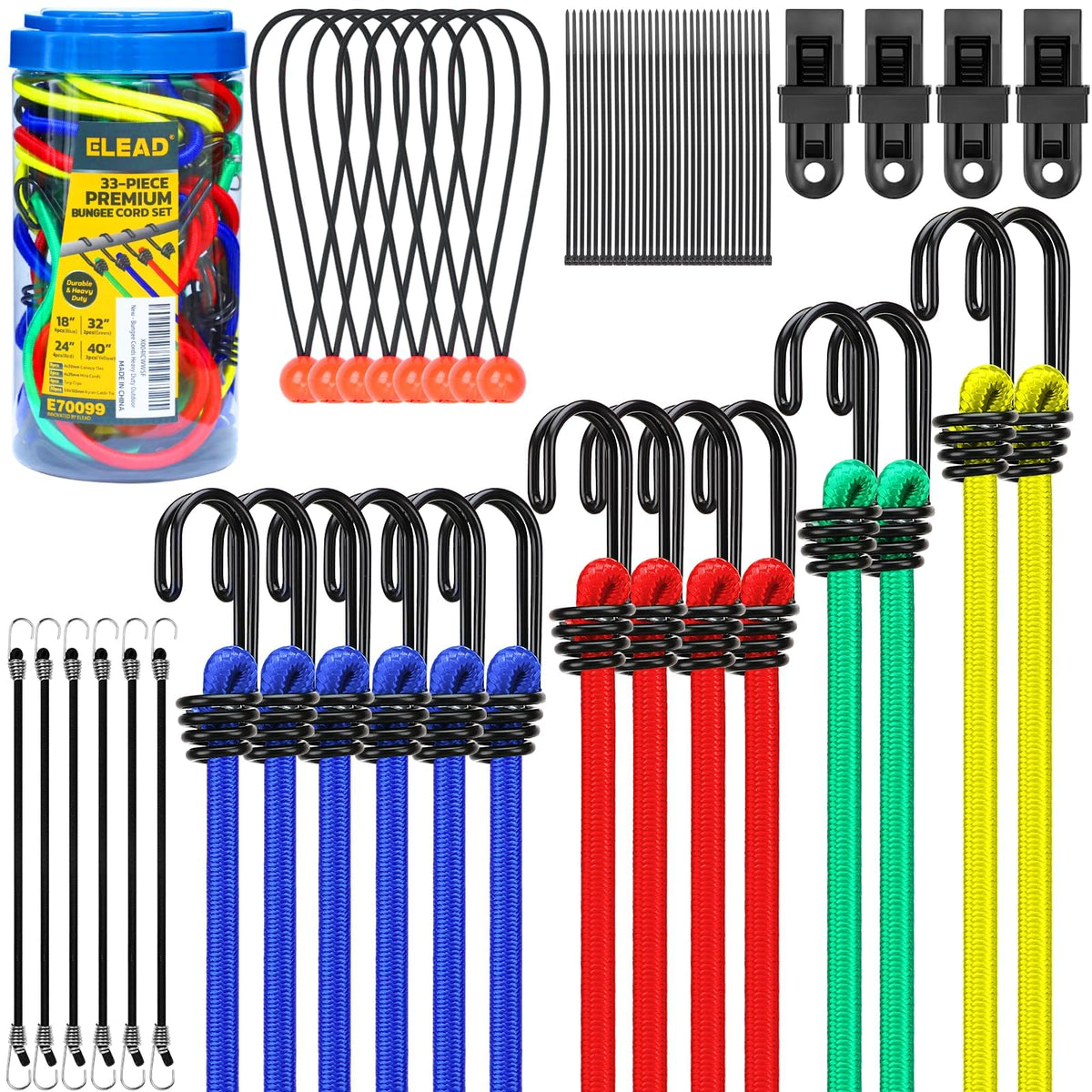 ELEAD bungee jar contents show organized cords for quick access.