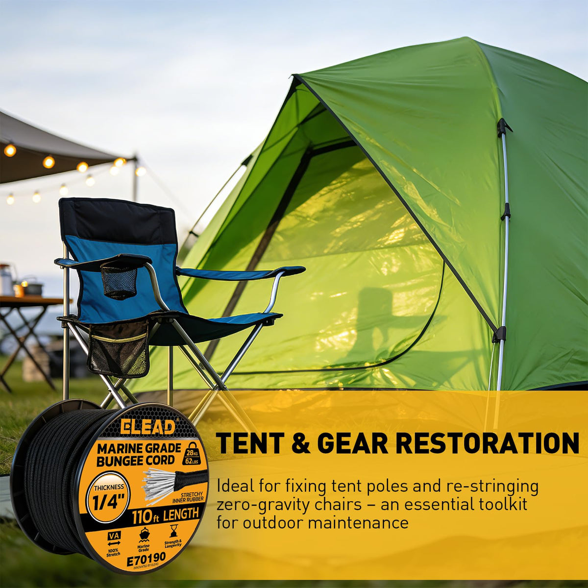 ELEAD camping gear stays organized when cut to length for DIY setups