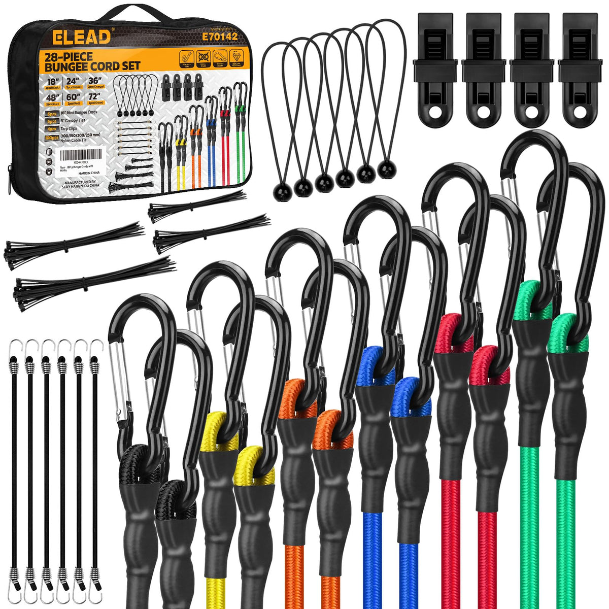 ELEAD carabiner bungee cord 72 inch securing cargo safely in transit