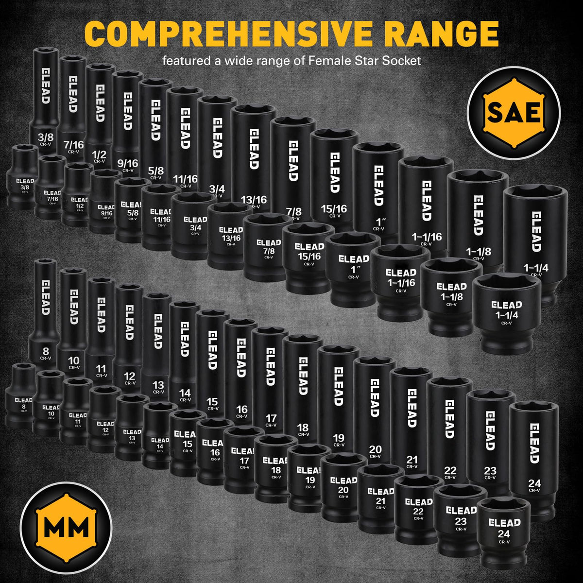 ELEAD deep and shallow SAE-Metric sockets for versatile coverage