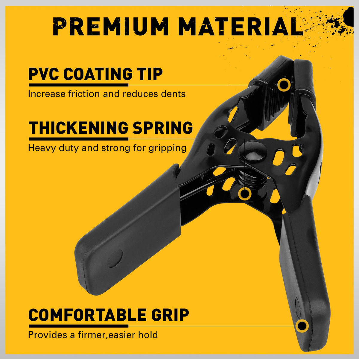 ELEAD ergonomically designed spring clamps with a curved handle provide comfortable, secure control.