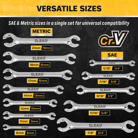 ELEAD flare nut wrench set metric sizing shown for versatile brake line work.