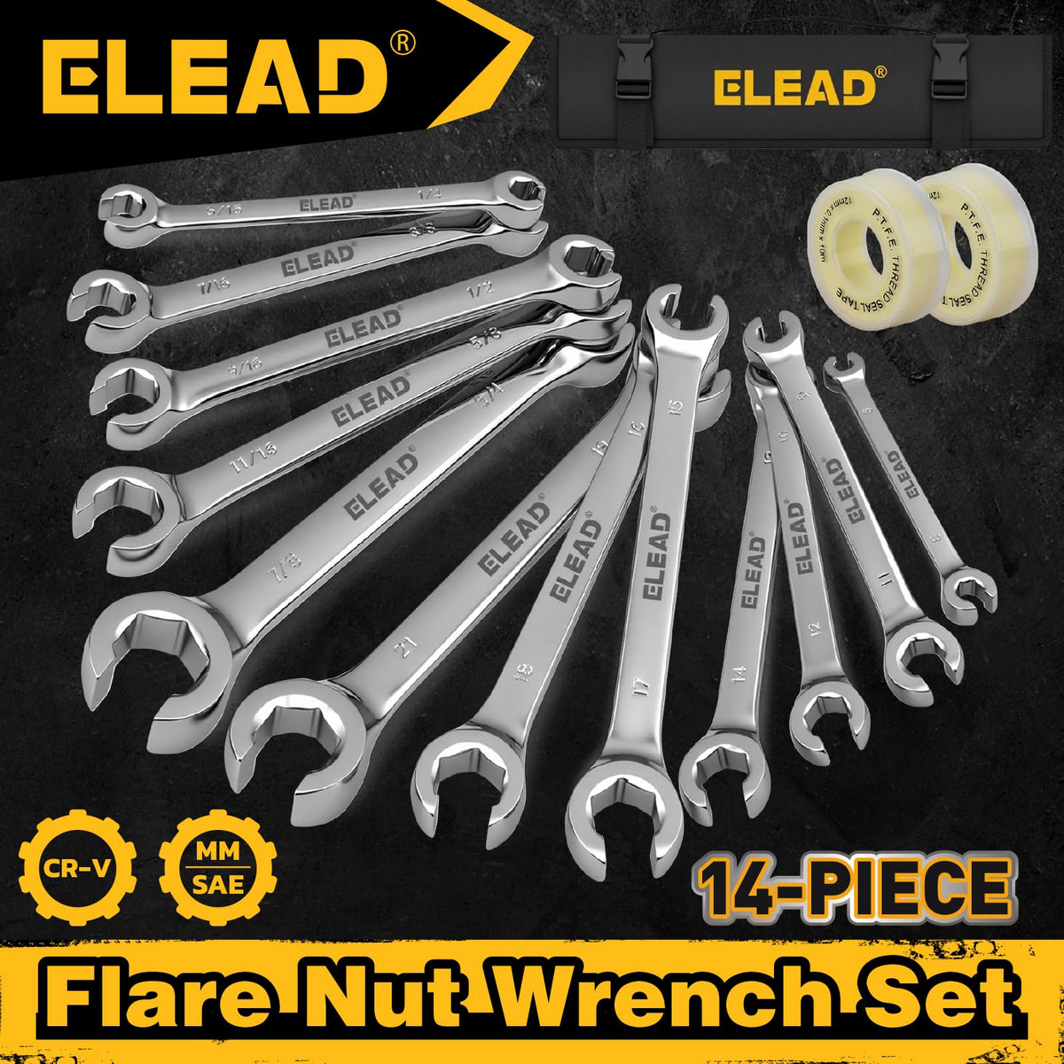 ELEAD flare nut wrench set organizer pouch keeps tools neatly stored.