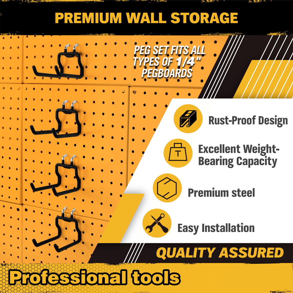 ELEAD flat pegboard hooks with anti-slip coating providing secure grip.