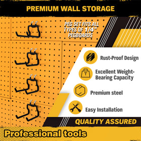 ELEAD flat pegboard hooks with anti-slip coating providing secure grip.