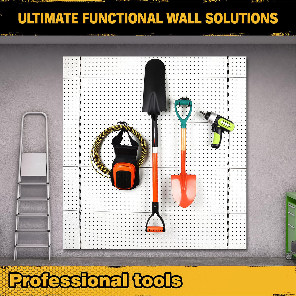ELEAD pegboard hooks enabling quick-access for essentials.