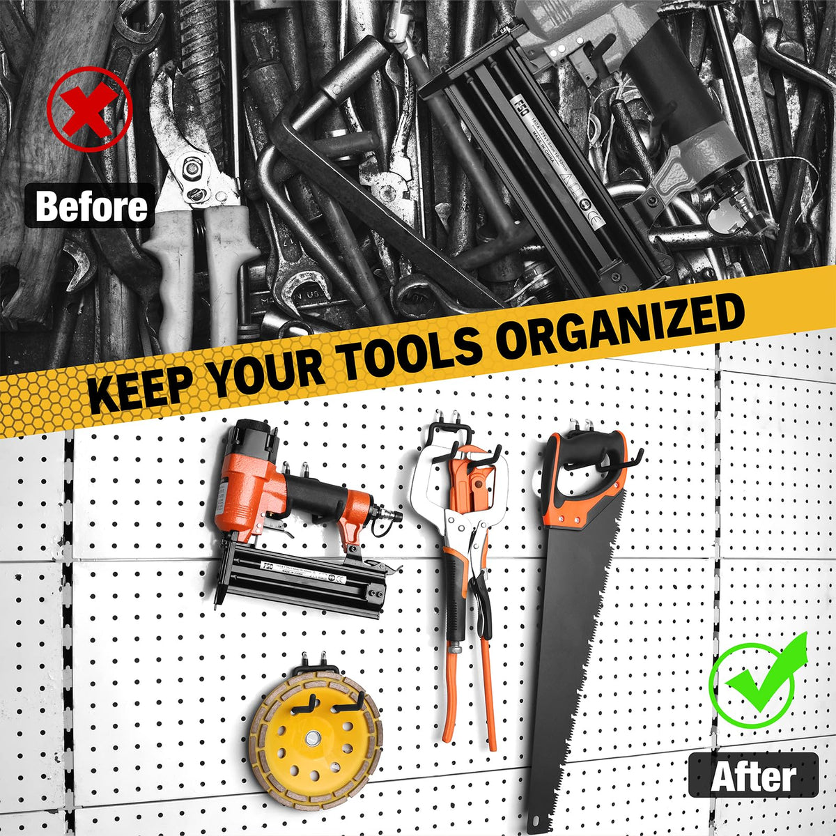 ELEAD hooks suitable for garage and kitchen areas for organization.