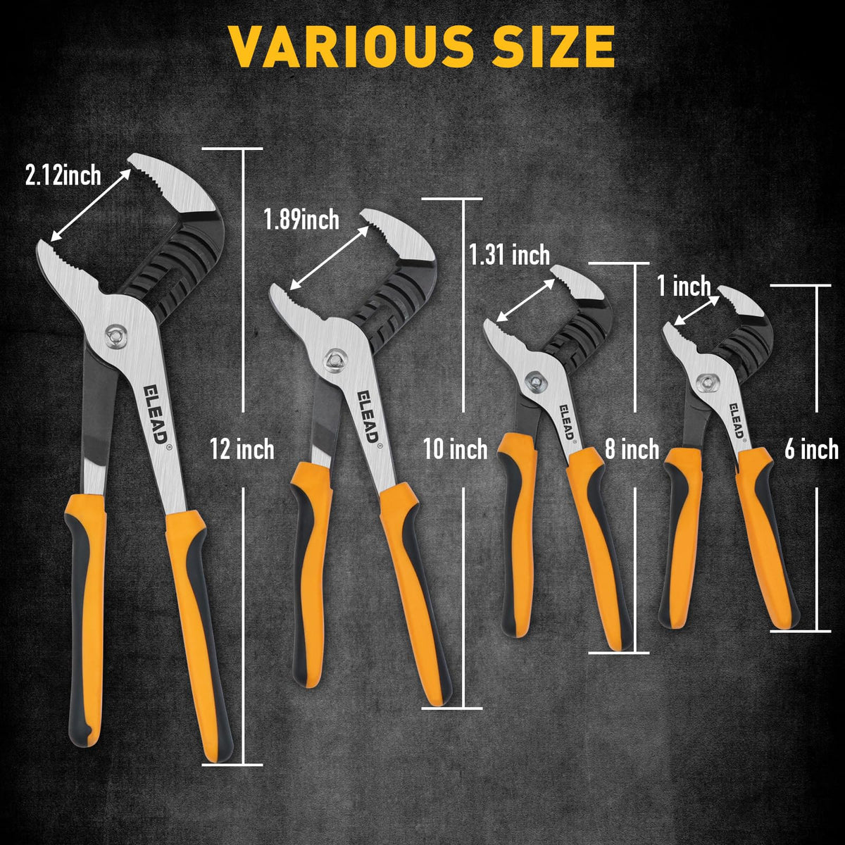 ELEAD 10-inch groove joint pliers adjusting a bolt with a precision jaw