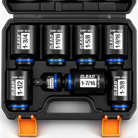 ELEAD half-inch drive deep socket set with 8 SAE sockets for high-torque tasks.