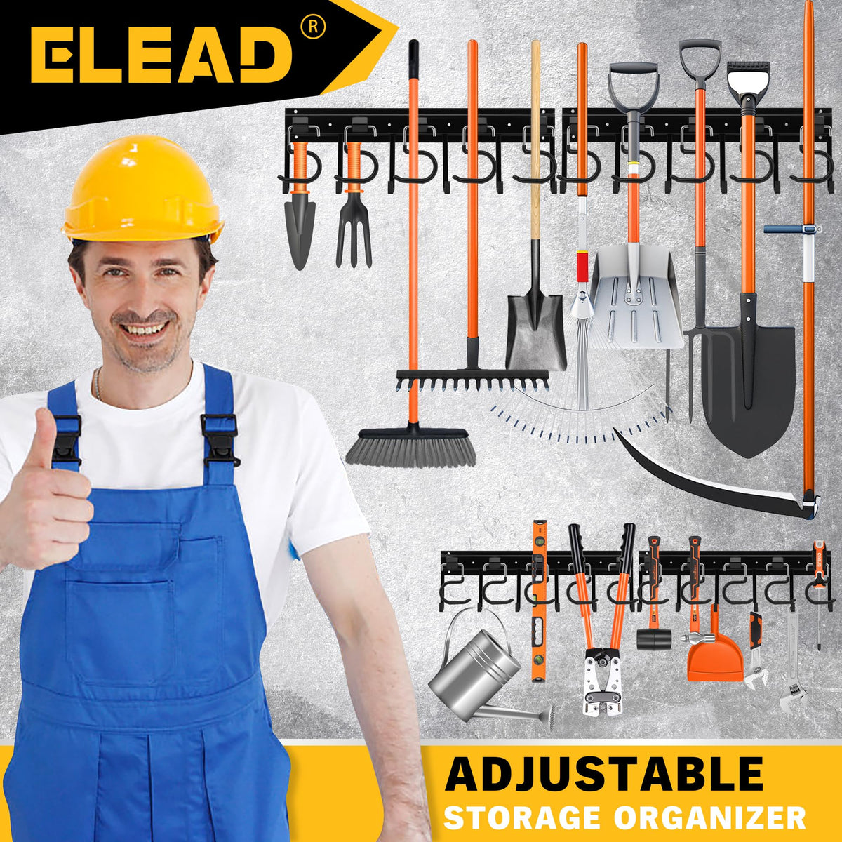 ELEAD wide storage space keeps garage tidy and accessible.