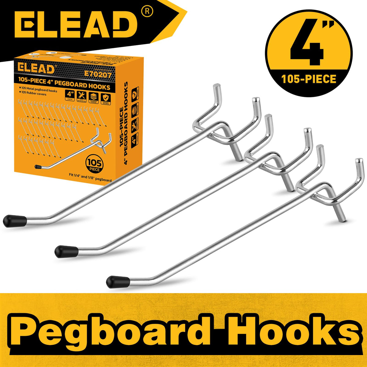 ELEAD heavy-duty metal pegboard hooks resist wear for long-lasting use.