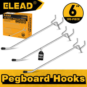 ELEAD heavy-duty pegboard hooks close-up showing steel construction for strength.