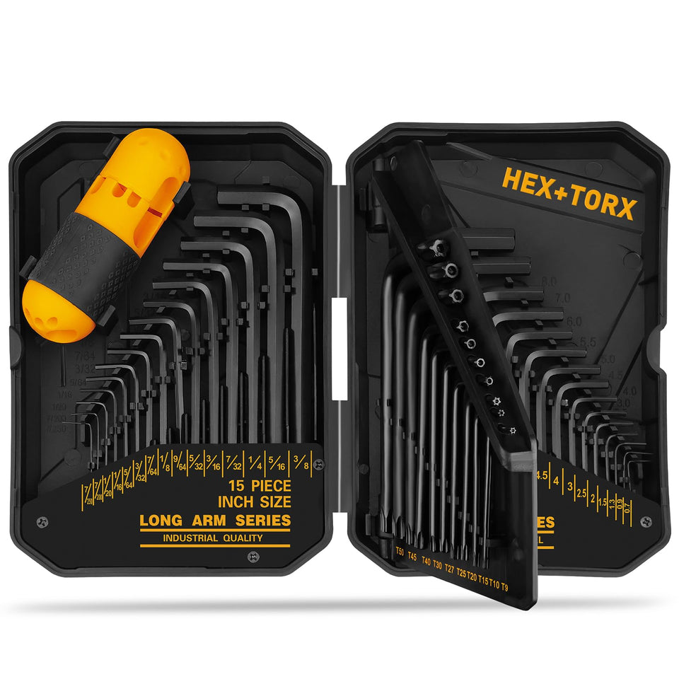 ELEAD hex key set close-up with torque handle showing secure grip for tough bolts.