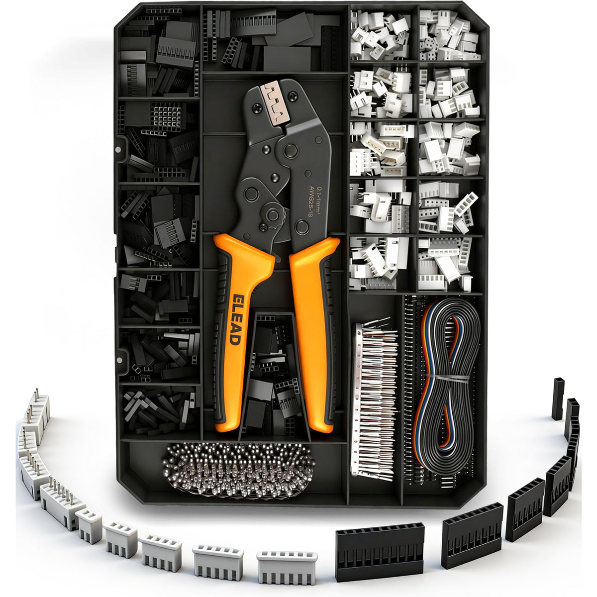 ELEAD JST XH 2020-piece kit with ratcheting tool for tidy low-voltage wiring projects.