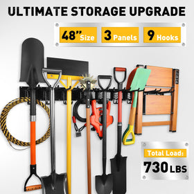 ELEAD organized storage for long-handled tools in garage.