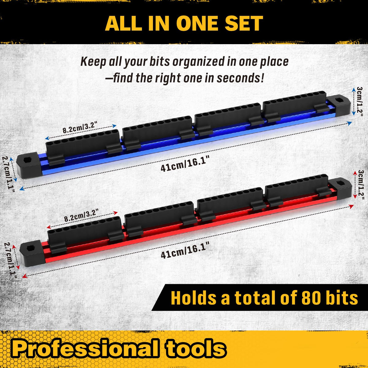 ELEAD drill bit holder magnetic rail closeup showing strong grip for secure storage