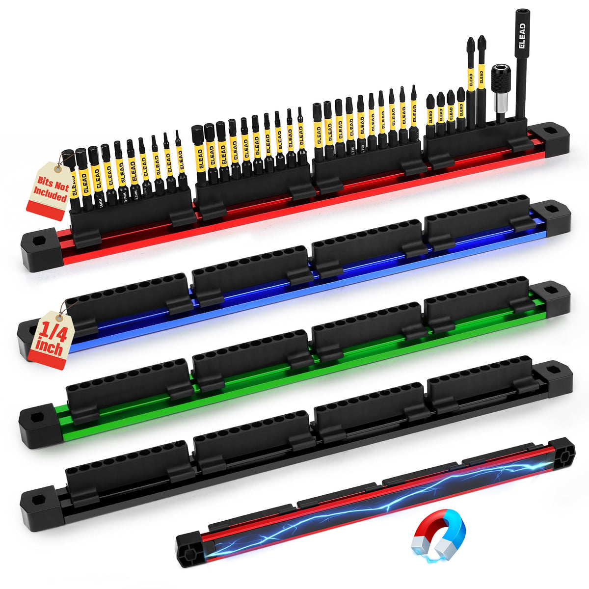 ELEAD magnetic slidable bit holder rail keeps bits within easy reach
