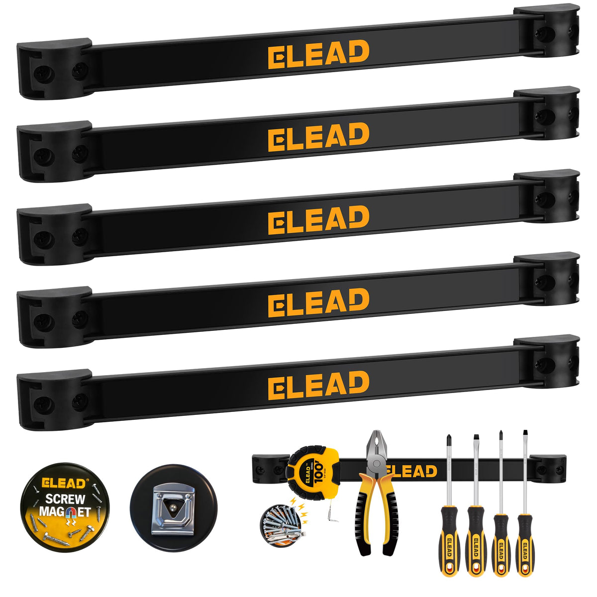 ELEAD magnetic tool holder on wall mount with six pieces for organized tools