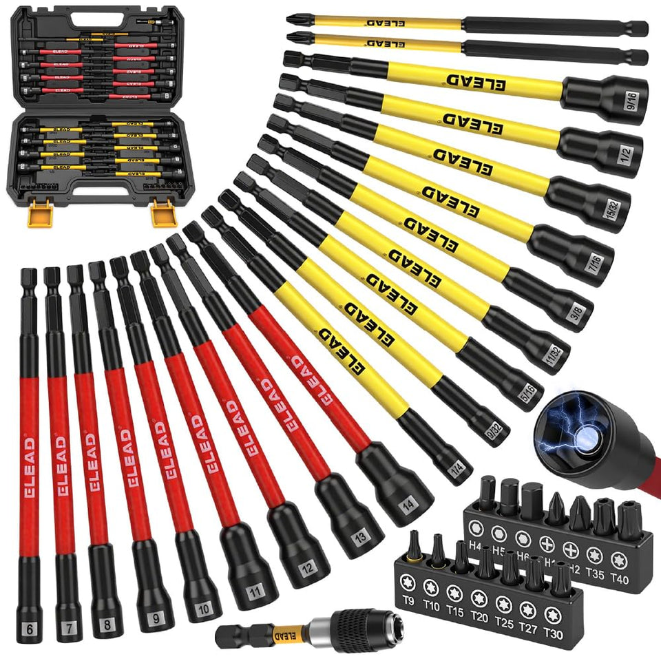 ELEAD nut driver set case open shows organized 35-piece kit for fast tasks.