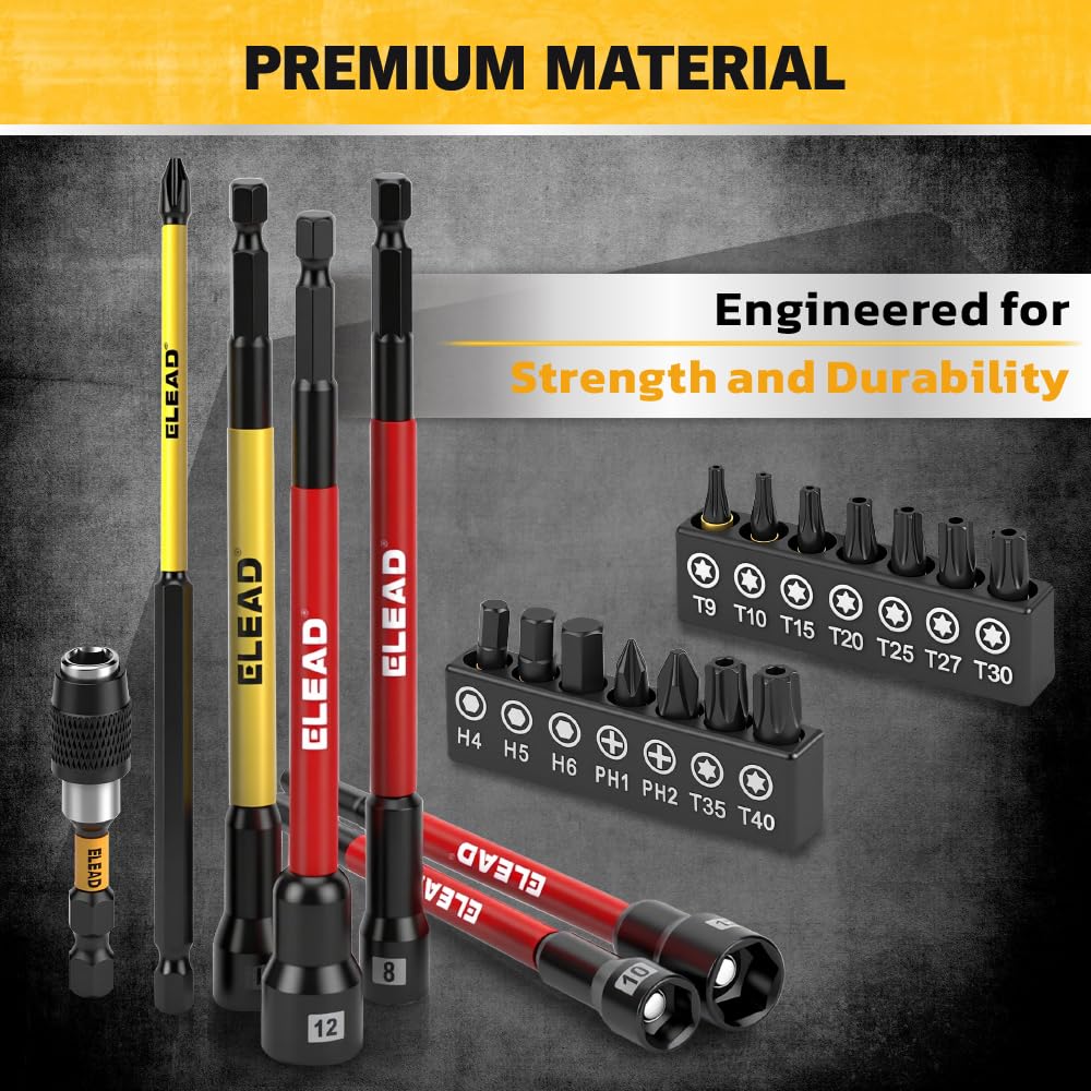 ELEAD extra-long bits improve reach for hard-to-reach fasteners.