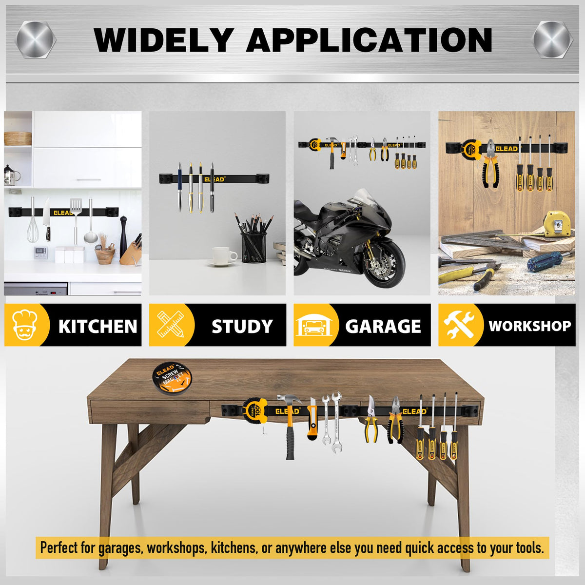 Holds pliers, wrenches, and screwdrivers for a tidy workbench