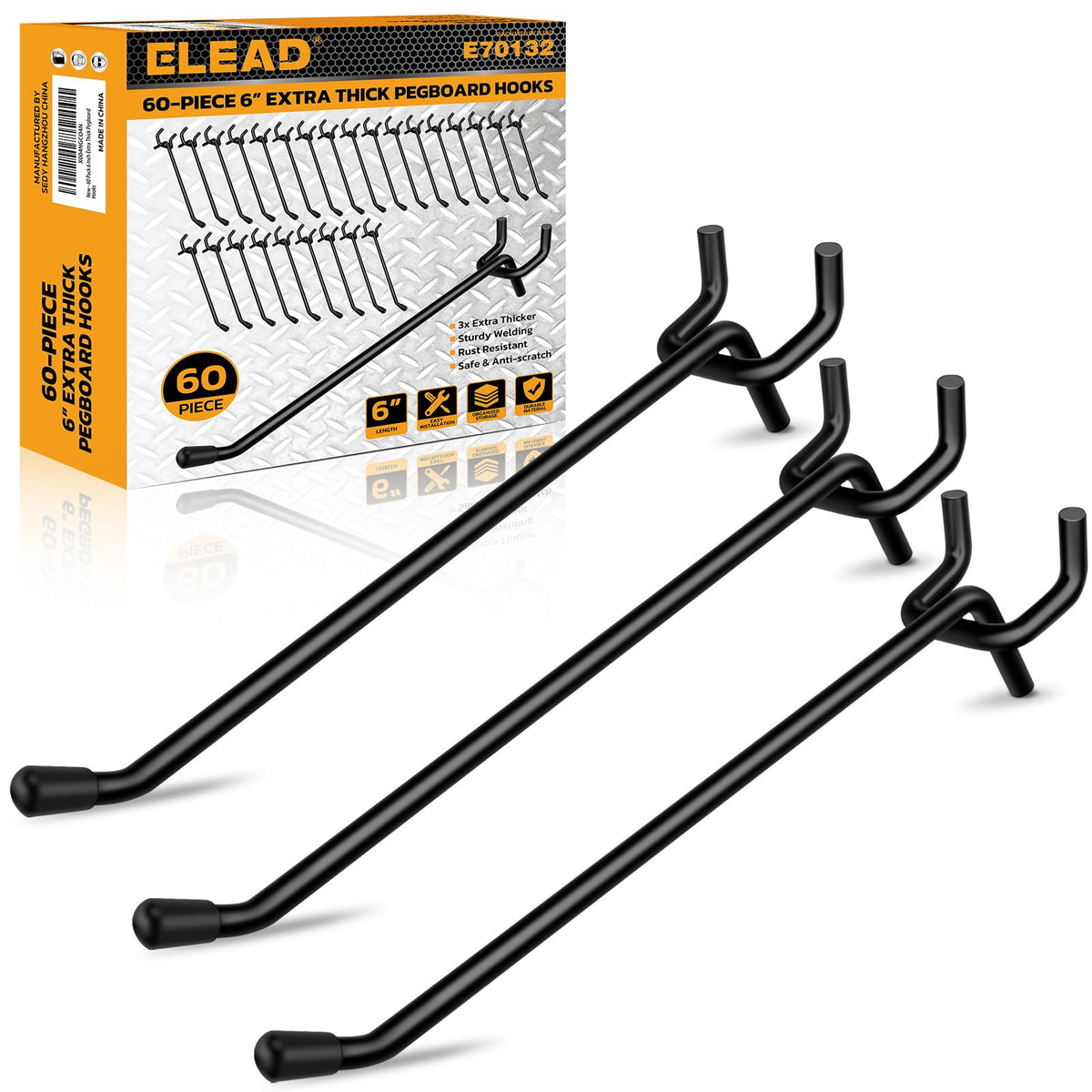 ELEAD pegboard hooks on a standard 1/4-inch pegboard securely hold heavy tools