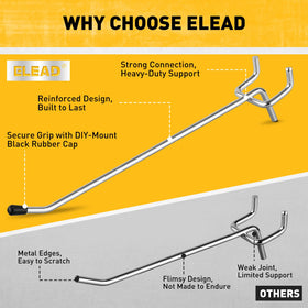 ELEAD pegboard hooks in workshop demonstrate secure installation and organization.