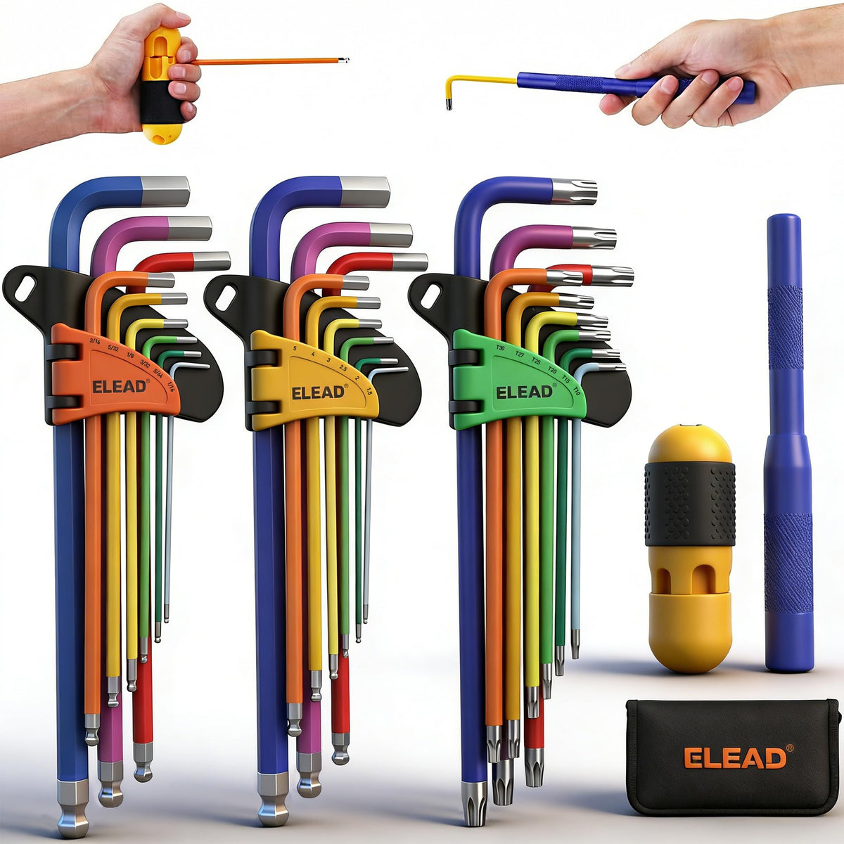 ELEAD rainbow-colored hex and torx set with color labels for quick size selection.