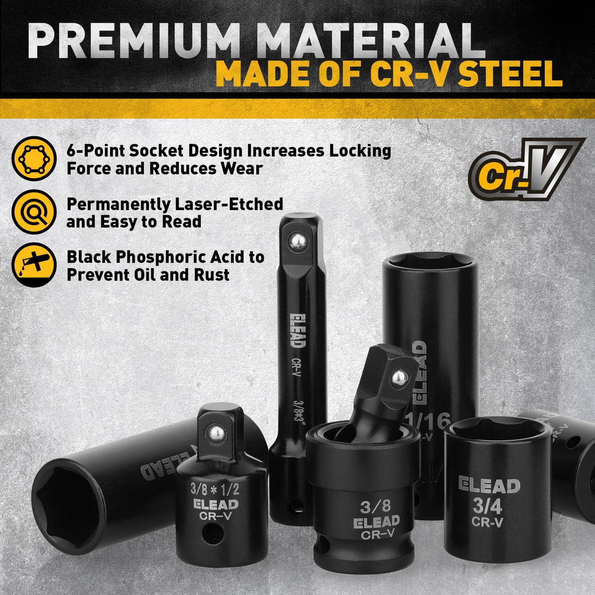 ELEAD shallow SAE 3/8-inch socket for quick access.