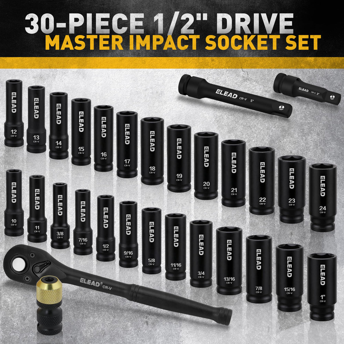 ELEAD six-point design sockets prevent rounding under high torque for reliable fastenings.