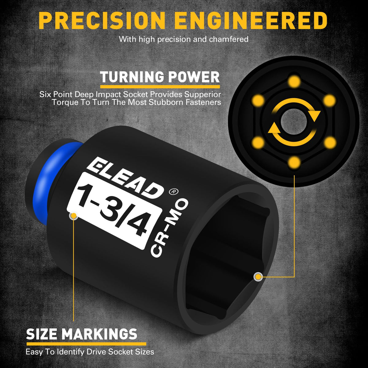 ELEAD six-point opening grips flat sides to prevent rounding during use.