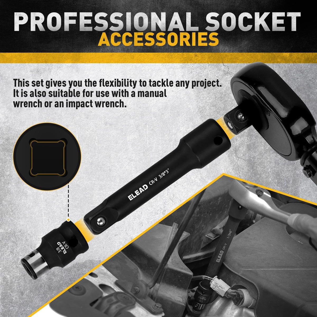 ELEAD socket adapters simplify transitions between drive sizes during repairs.