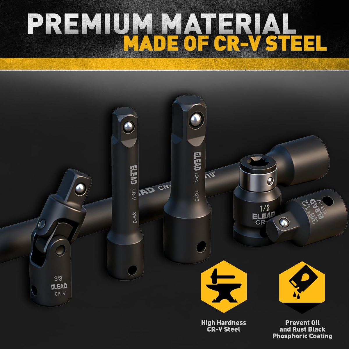 ELEAD swivel universal joints enabling flexible angles for cramped engine bays.
