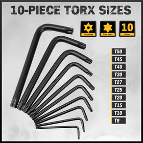 Torx keys T9 to T50 displayed for versatile fastening tasks.