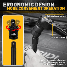 ELEAD universal joint enables flexible reach in tight areas.