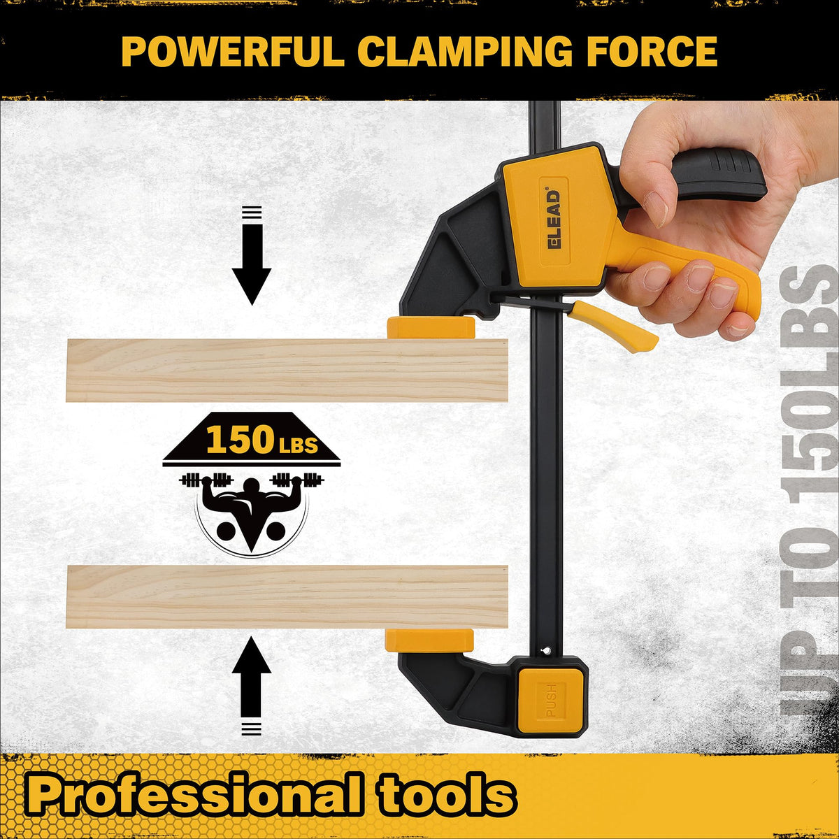 ELEAD worksite-ready clamps used on a woodworking project for stability