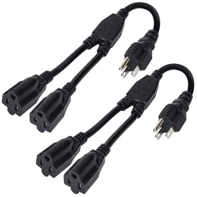 Elecan 3-prong Y splitter outlet 1ft converts one outlet into two for flexibility.