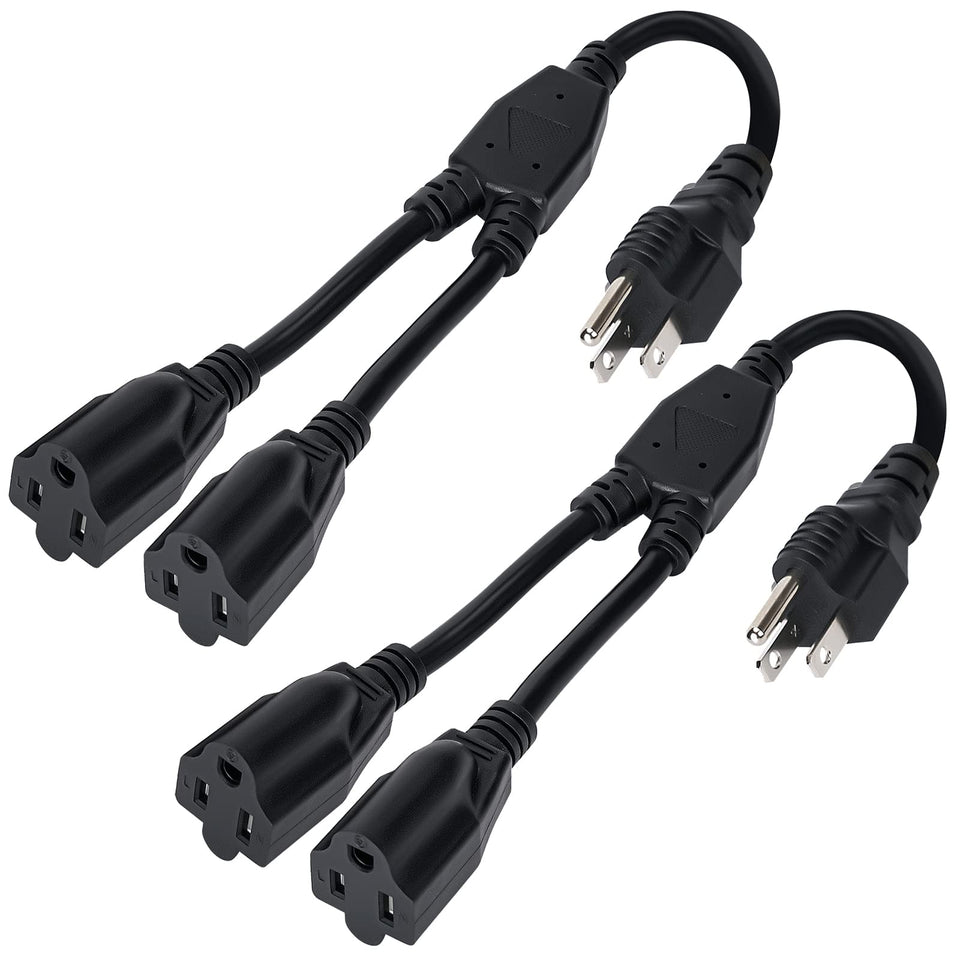 Elecan 3-prong Y splitter outlet 1ft converts one outlet into two for flexibility.