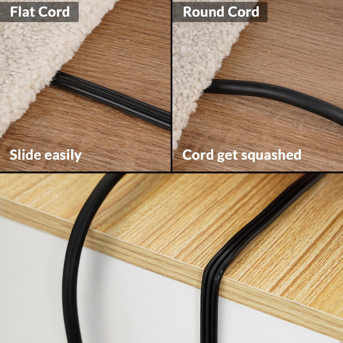 Elecan flat cord can run under rugs for unobtrusive power.