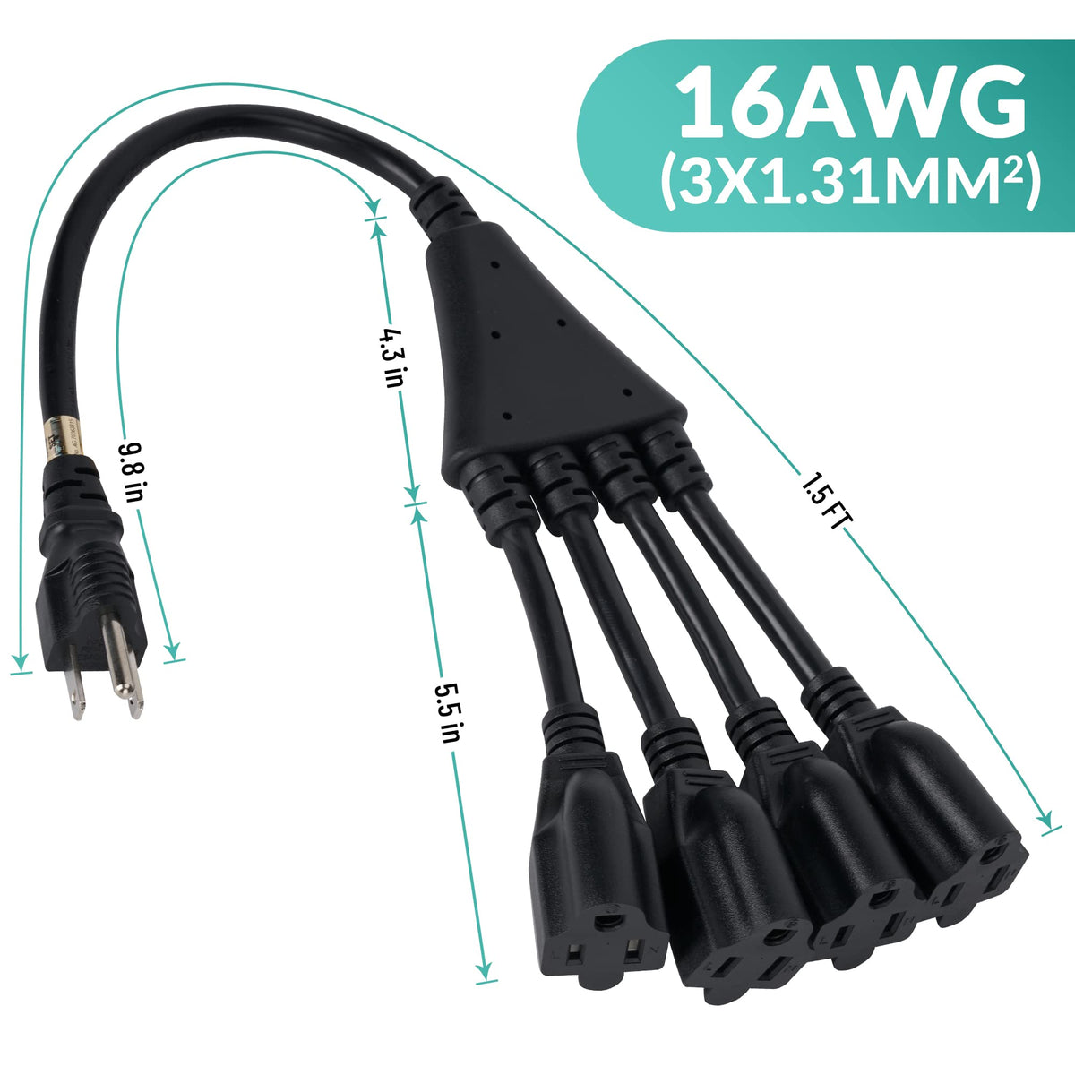 Elecan four NEMA 5-15R outlets connected for flexible use.