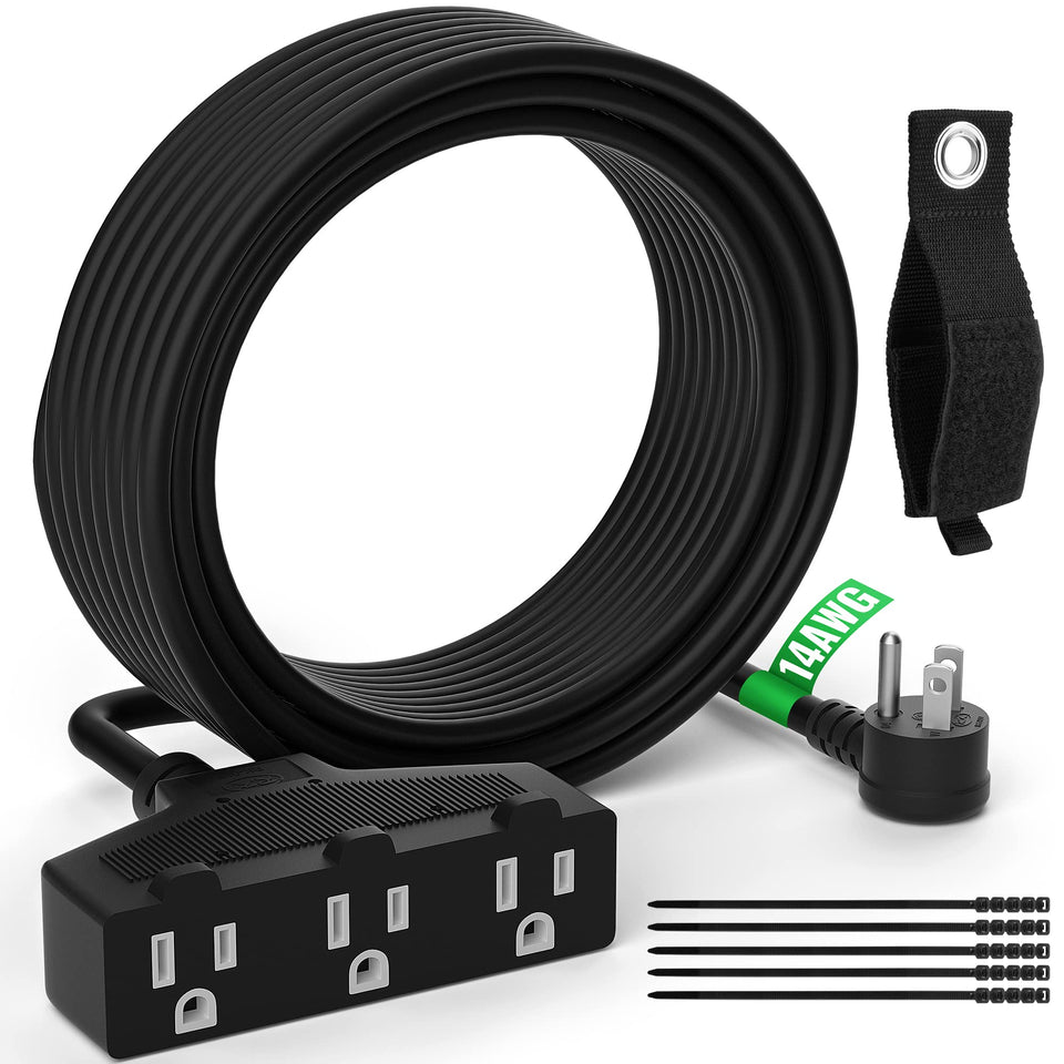 Elecan outdoor extension cord 20 ft with three outlets for versatile setups