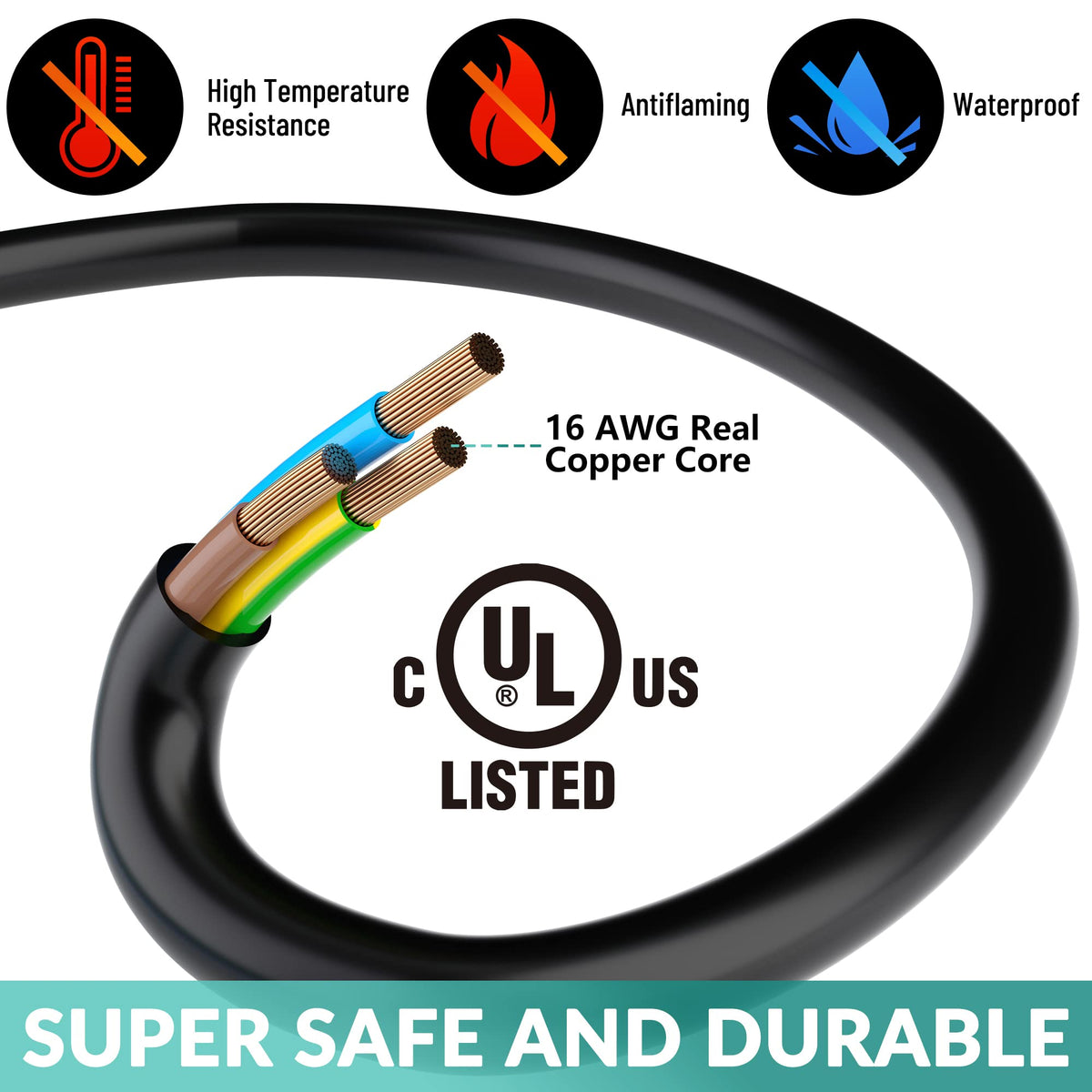 Elecan SJTW 16 AWG cable closeup for durable outdoor use.