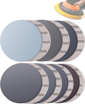 Elechiakan 70pcs 6-inch discs with hook and loop for grit changes on a DA sander, enabling consistent finishes.