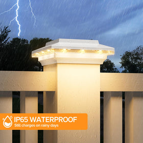 ELECLINK solar post cap light in cool white mode brightening outdoor decks and fences