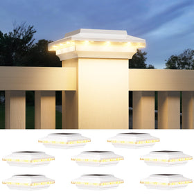 ELECLINK 8-pack 4x4 solar post cap light, front view with downward glow for stairs