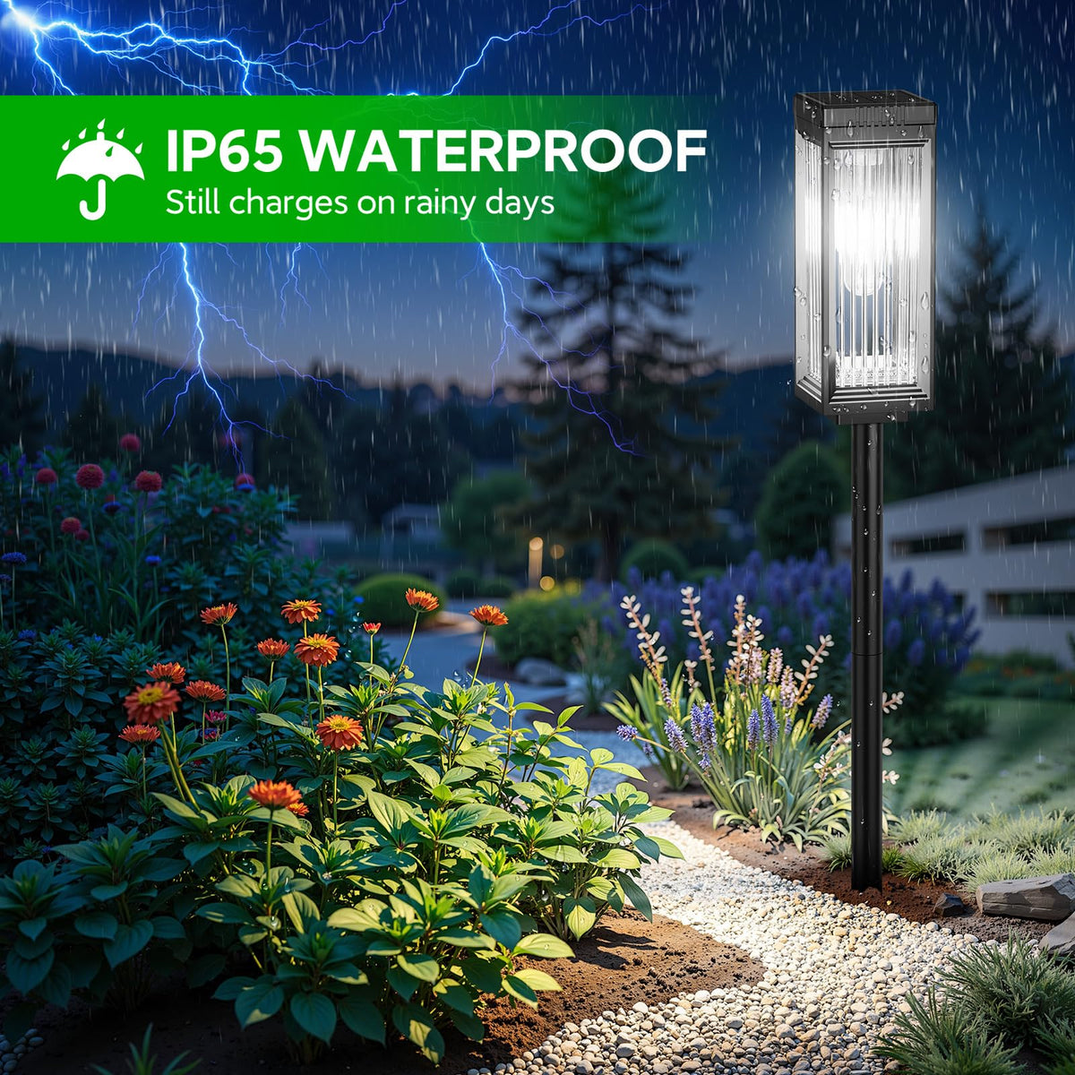 ELECLINK solar-powered lamps feature IP65 waterproof design for all-season lighting.
