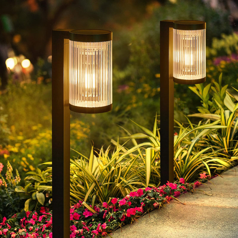 ELECLINK solar pathway light with stripe shade for warm garden glow
