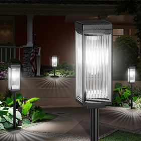 ELECLINK solar pathway light with striped transparent shade brightens walkways safely at night.