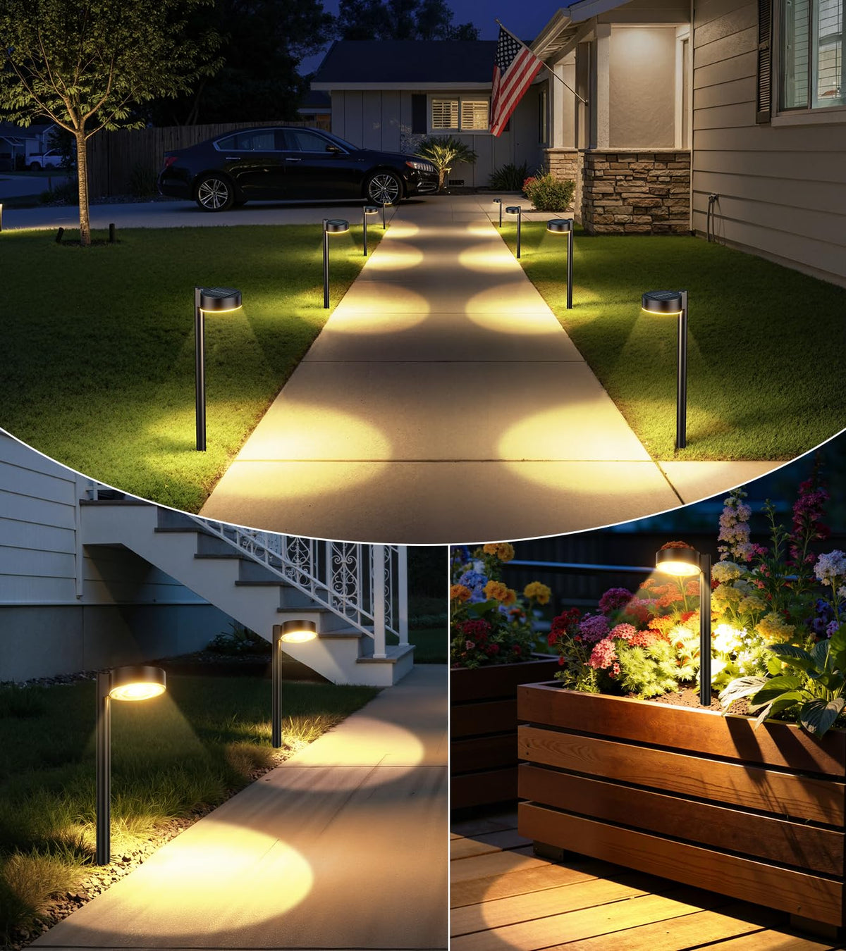 ELECLINK warm white 3500K glow creates an inviting atmosphere on walkways and patios.
