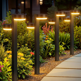 ELECLINK dual-head solar pathway light with modern design illuminates walkways.